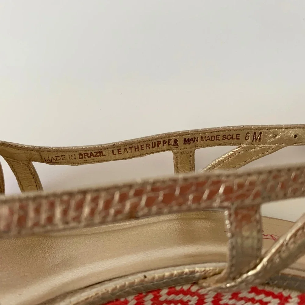 New‎ Lilly Pulitzer Sophie Gold Metallic Leather Raffia Wedge Platform Sandals 6